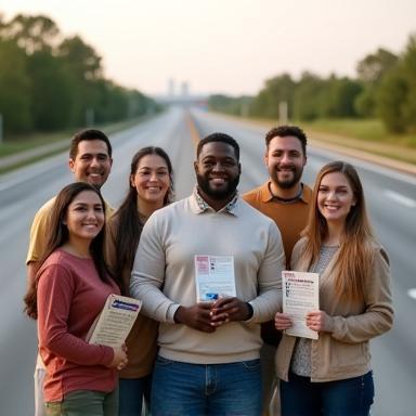 Team of volunteers with vignette information materials