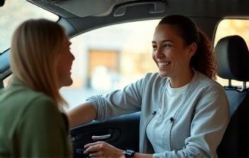 Driver receiving help from volunteer