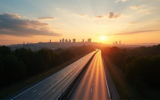 View of a Czech highway with Prague in the distance